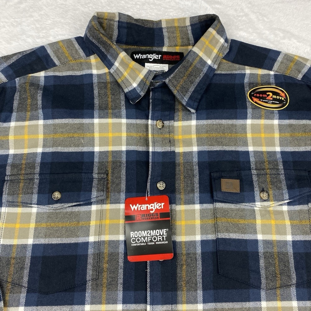Wrangler RIGGS Workwear Shirt Mens 3XL Blue/Yellow/Gray Plaid Heavyweight NWT!